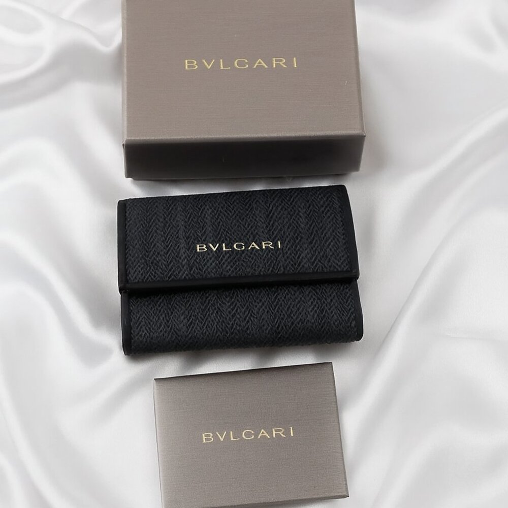 BVLGARI 6-Key Holder Case – Genuine Leather, Excellent Condition, w/ Box 4x2.75"